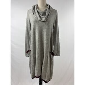 Sparrow Knit Dress Grey Size Medium Pockets Cowl Neck Lagenlook Wool Cotton